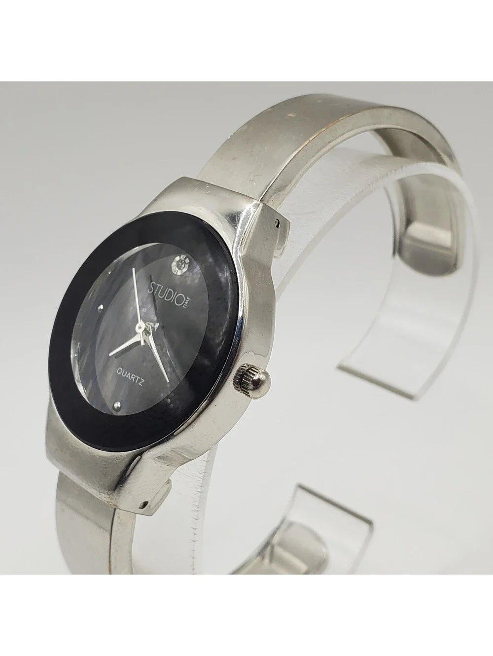 Studio Quartz Cuff Band Watch Womens 31mm Black Dial New Battery